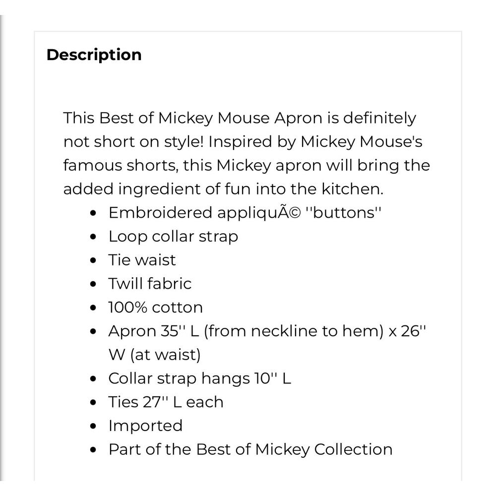 DISNEYPARKS Best of Mickey Mouse apron one size - Picture 2 of 7